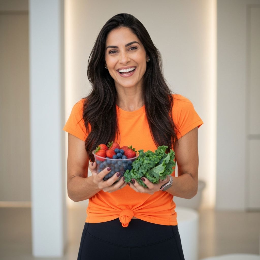 Paciente da Busca Nutri com alimentos saudáveis